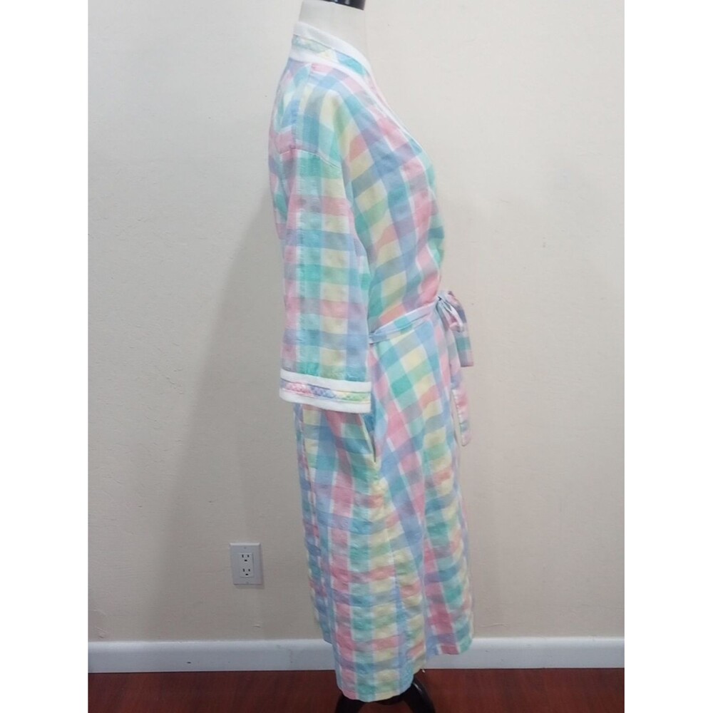Madras Plaid Pastel Checked House Coat Robe - Vintage 80s! - Picture 2 of 10